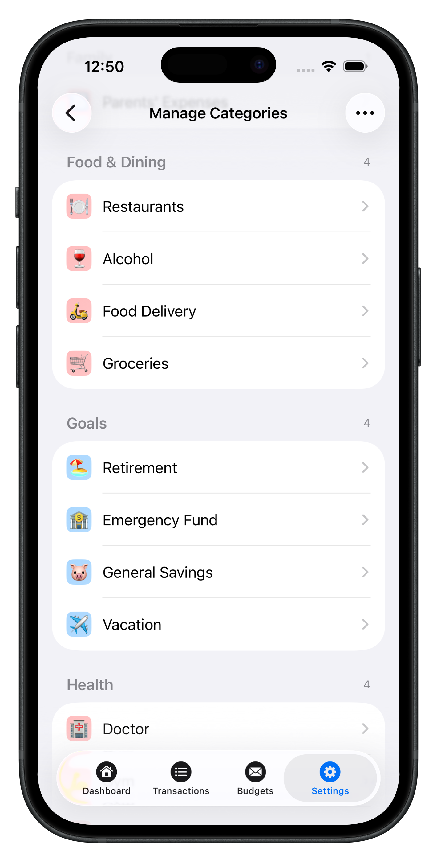 Manage spending categories in Atlantic Finance